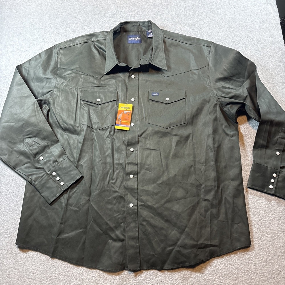 Wrangler Cowboy Cut Long Sleeve Men's 3X Pearl Snap Dark Green Western